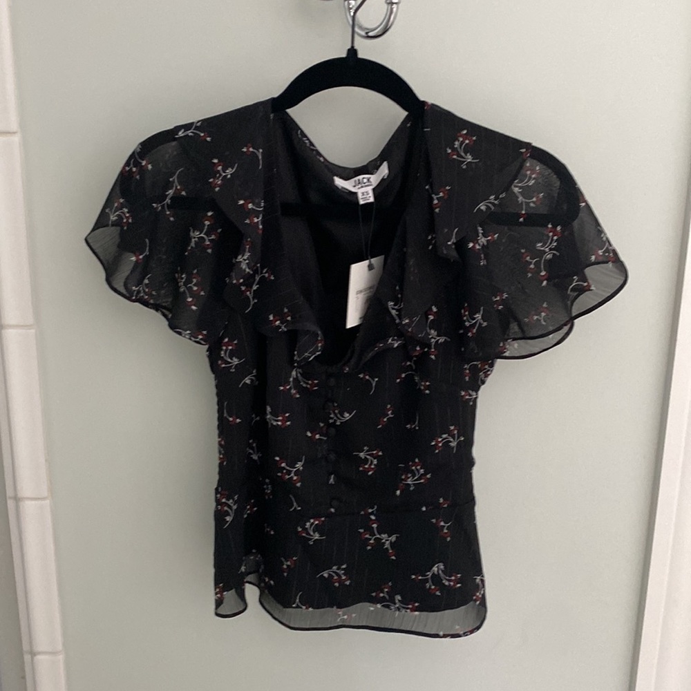 Black short sleeved floral blouse